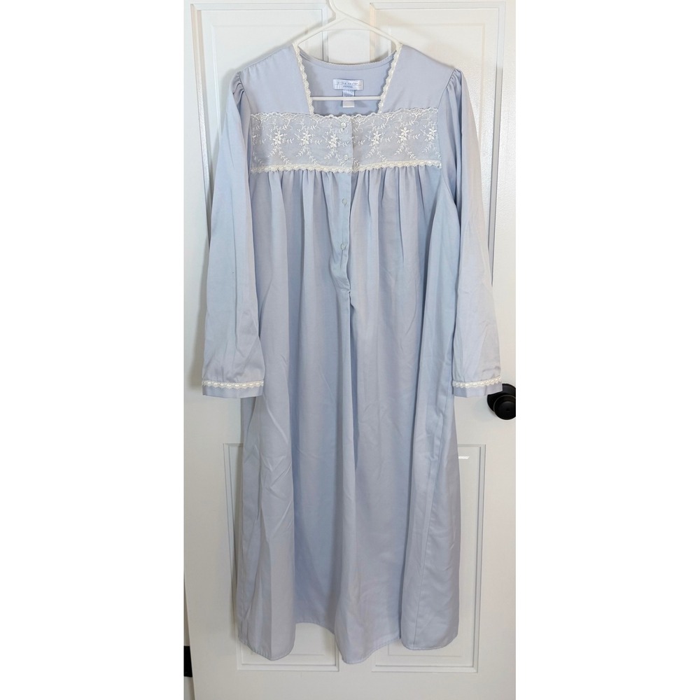 Vintage Erika Taylor Intimates Blue Lace Long Sleeve Nightgown Womens Large